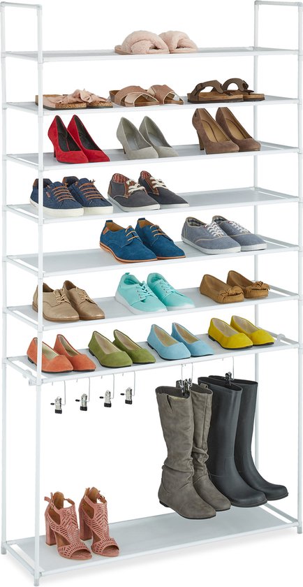 Meuble à chaussures Relaxdays à 8 niveaux - étagère à chaussures - large - organisateur de chaussures - blanc