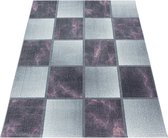 Vloerkleed voor woonkamers, laagpolig marmer vierkant patroon zachtpolig paars