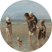 Behangcirkel Kinderen Aan Zee | ⌀ 100 cm | Zelfklevend | Wanddecoratie | Ronde Muursticker | Muurcirkel Binnen