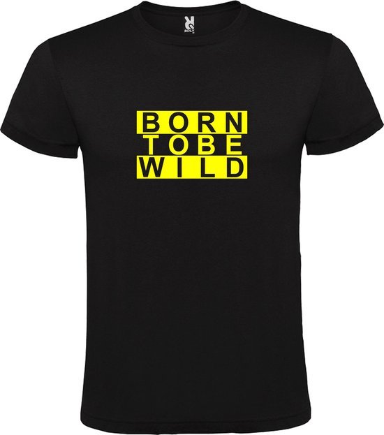 Zwart T shirt met print van " BORN TO BE WILD " print Neon Geel size XXXXL
