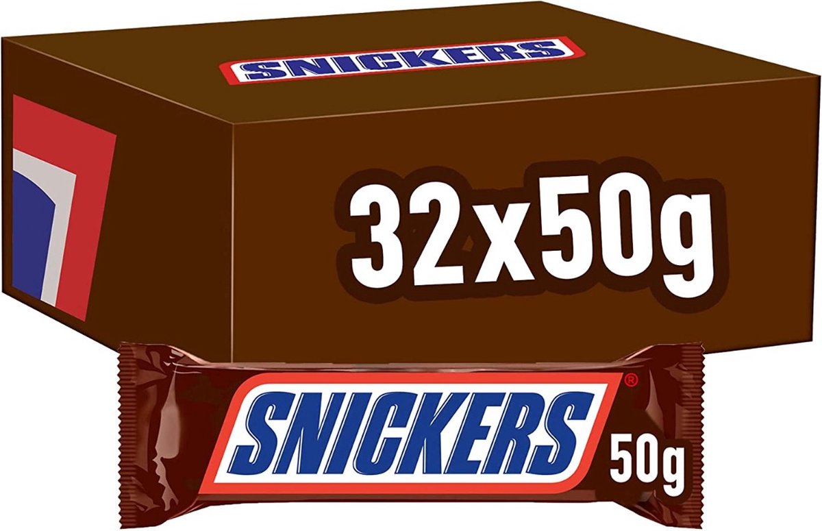 Snickers 50g à prix grossiste- boîte de 32 barres chocolatées Snikers