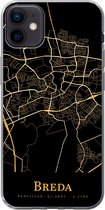 Geschikt voor iPhone 12 mini hoesje - Breda - Plattegrond - Goud - Zwart - Siliconen Telefoonhoesje - Stadskaart