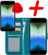 Hoes Geschikt voor iPhone SE 2022 Hoesje Bookcase Hoes Flip Case Book Cover Met 2x Screenprotector - Hoesje Geschikt voor iPhone SE (2022) Hoes Book Case Hoesje - Turquoise