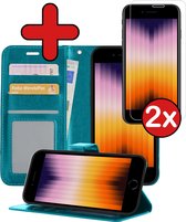 iPhone SE 2022 Hoesje Book Case Hoes Portemonnee Cover Met 2x Screenprotector - iPhone SE 2022 Case Hoesje Wallet Case - Turquoise