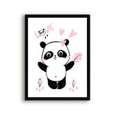 Schilderij  Roze panda knuffel geven - Roze hartje / Dieren / 40x30cm