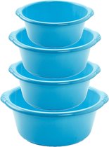 Voordeelset multifunctionele kunststof ronde teiltjes blauw in 4-formaten - 10-15-20-25 liter inhoud