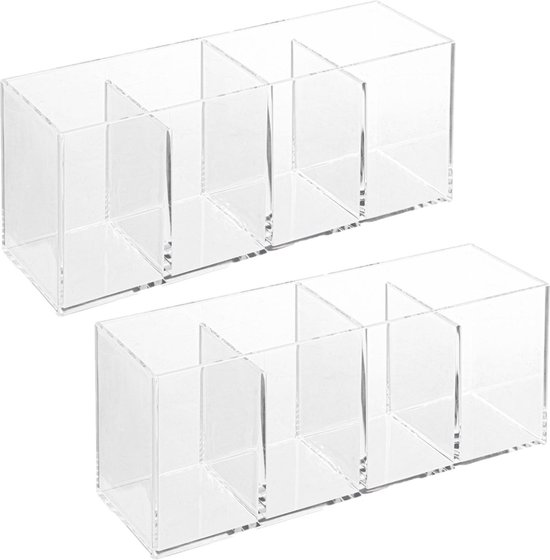 Set van 2x stuks make-up organizer 4 vakken 22 x 7 cm van kunststof - Nagellak houder - Make-up houder - Organizers