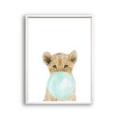 Poster Leeuwtje met groene kauwgom / Kauwgombel / 30x21cm