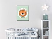Poster Leeuw met bloemetje - Groen / Jungle / Safari / 30x21cm