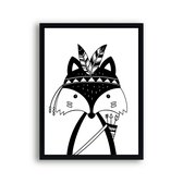 Poster Indianen vos zwart / wit / Bos / 30x21cm