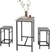 Mara Bartafel 3 Delig - Bartafel Set - 2 Barkrukken - Grijs - 80 x 50 x 88 cm