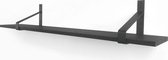 Eiken wandplank zwart 90 x 20 cm 18mm inclusief metalen plankdragers - Plankjes aan muur - Wandplank industrieel - Fotoplank