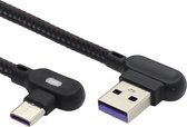 USB C kabel - USB C naar USB A - Nylon mantel - Haaks - 5 GB/s - Zwart - 5A - 1 meter – Allteq