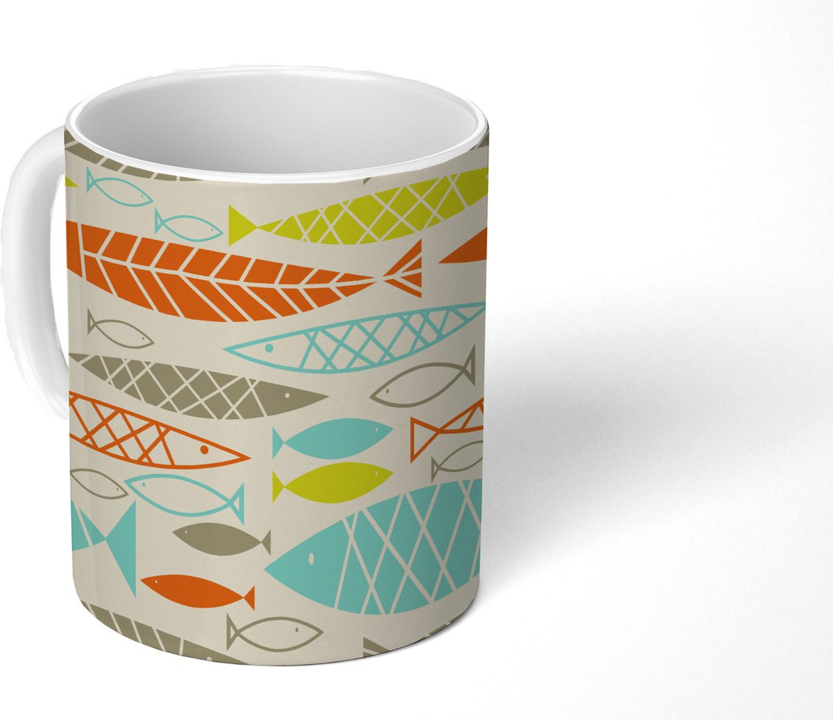 Mok - Koffiemok - Vis - Jaren 50 - Patroon - Mokken - 350 ML - Beker - Koffiemokken - Theemok