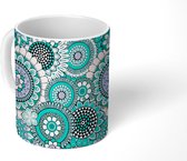 Mok - Koffiemok - Bloemen - Blauw - Geel - Patroon - Mokken - 350 ML - Beker - Koffiemokken - Theemok
