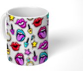 Mok - Koffiemok - Patronen - Meisje - Kiss - Paars - Mokken - 350 ML - Beker - Koffiemokken - Theemok