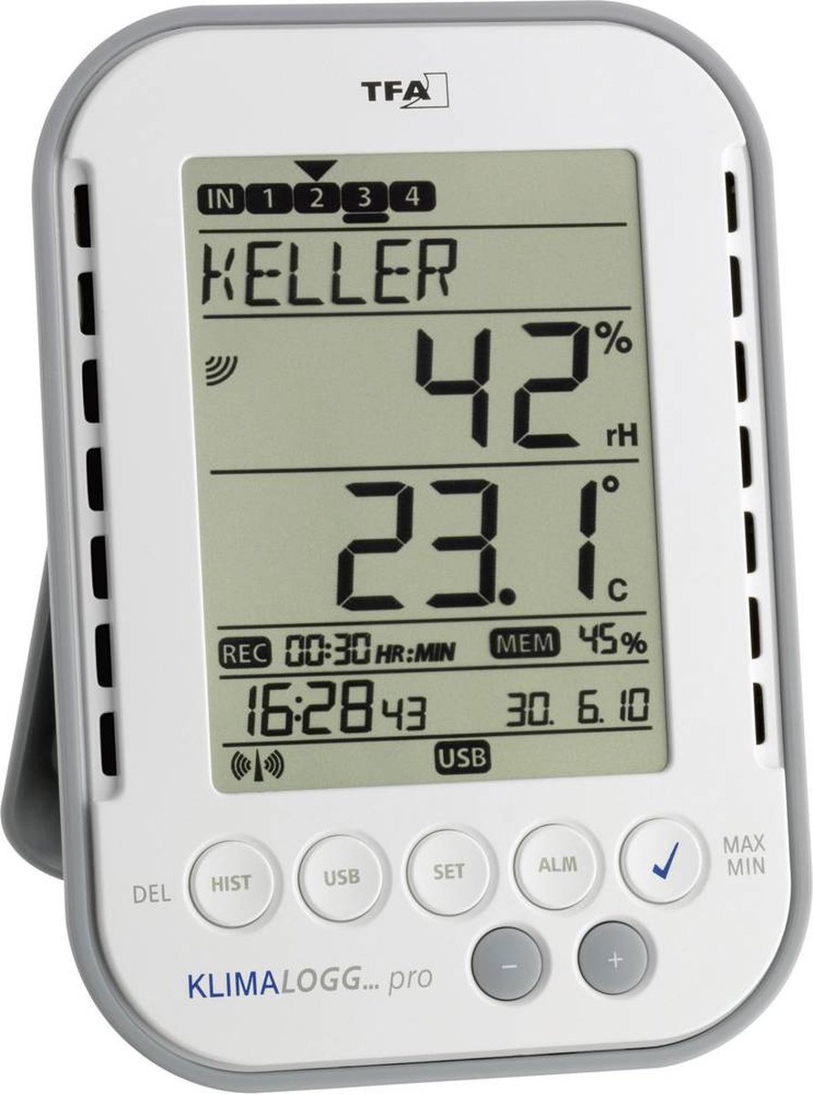 TFA Dostmann KlimaLogg Pro Luchtvochtigheidsmeter (hygrometer) 1 % Hrel 99 % Hrel Datalogger en radio-USB-interface, Da