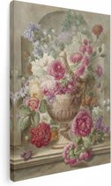 Artaza Canvas Schilderij Vaas met Bloemen - Pieter van Loo - 90x120 - Groot - Kunst - Wanddecoratie Woonkamer