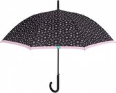 paraplu cirkels dames 102 cm microfiber zwart/roze