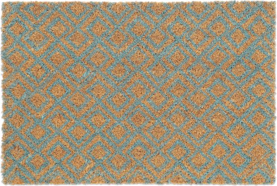 Relaxdays deurmat, kokos en rubber, met strepen, rechthoekige kokosmat, antislip, binnen en buiten, natuur/zwart