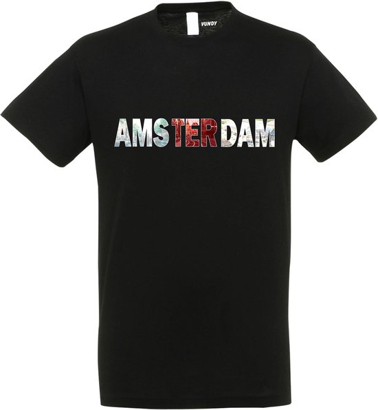 T-shirt AMSTERDAM rood wit rood| Amsterdam skyline | leuke cadeaus voor mannen | Zwart | maat XL