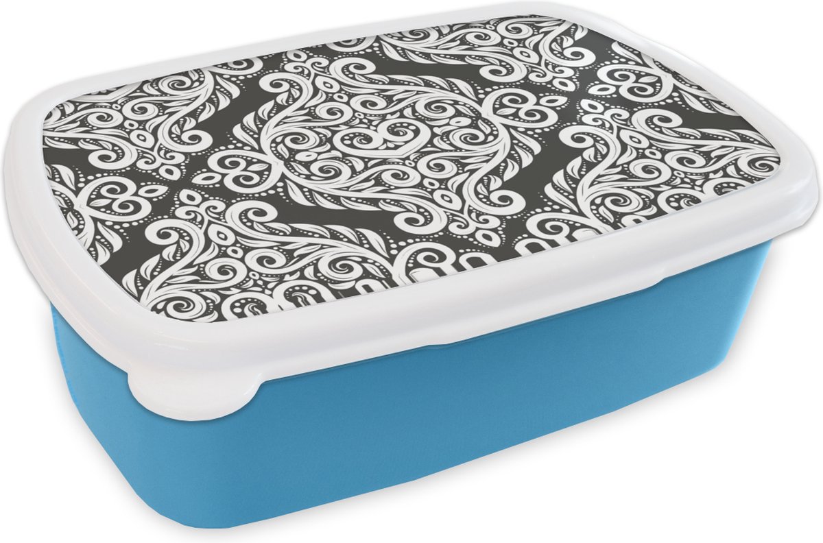 Broodtrommel Blauw - Lunchbox - Brooddoos - Patroon - Abstract - Wit - 18x12x6 cm - Kinderen - Jongen
