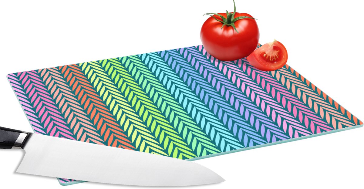 Glazen Snijplank - 28x20 - Regenboog - Patroon - Pastel - Snijplanken Glas