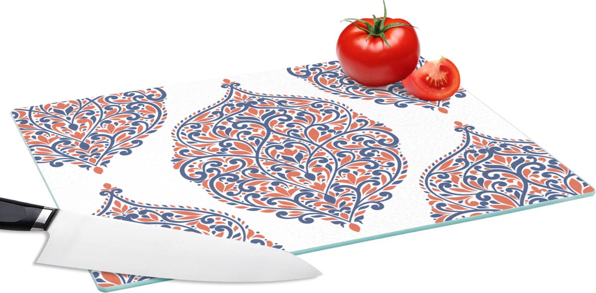 Glazen Snijplank - 39x28 - Patronen - Blauw - Oranje - Snijplanken Glas