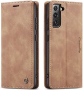 Caseme - Telefoonhoesje geschikt voor Samsung Galaxy S22 - Retro Wallet Book Case - Magneetsluiting - Licht Bruin