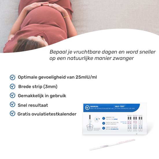 Telano Ovulatietest 30 stuks Dipstick Gevoelig - Gratis Zwangerschapstest strip - Ovulatiekalender - Telano