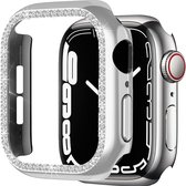 Strap-it Diamond Case - Geschikt voor Apple Watch case 45 mm- Hoesje geschikt voor Apple Watch 7/8 case - Zilver - iWatch cover voor: Series 7/8 45 mm
