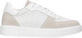 Manfield - Heren - Witte leren sneakers met mesh details - Maat 44