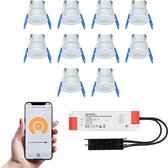 10x Milano RVS Smart LED Inbouwspots complete set - Wifi & Bluetooth - 12V - 3 Watt - 2700K warm wit  - Veranda verlichting - Voor binnen en buiten