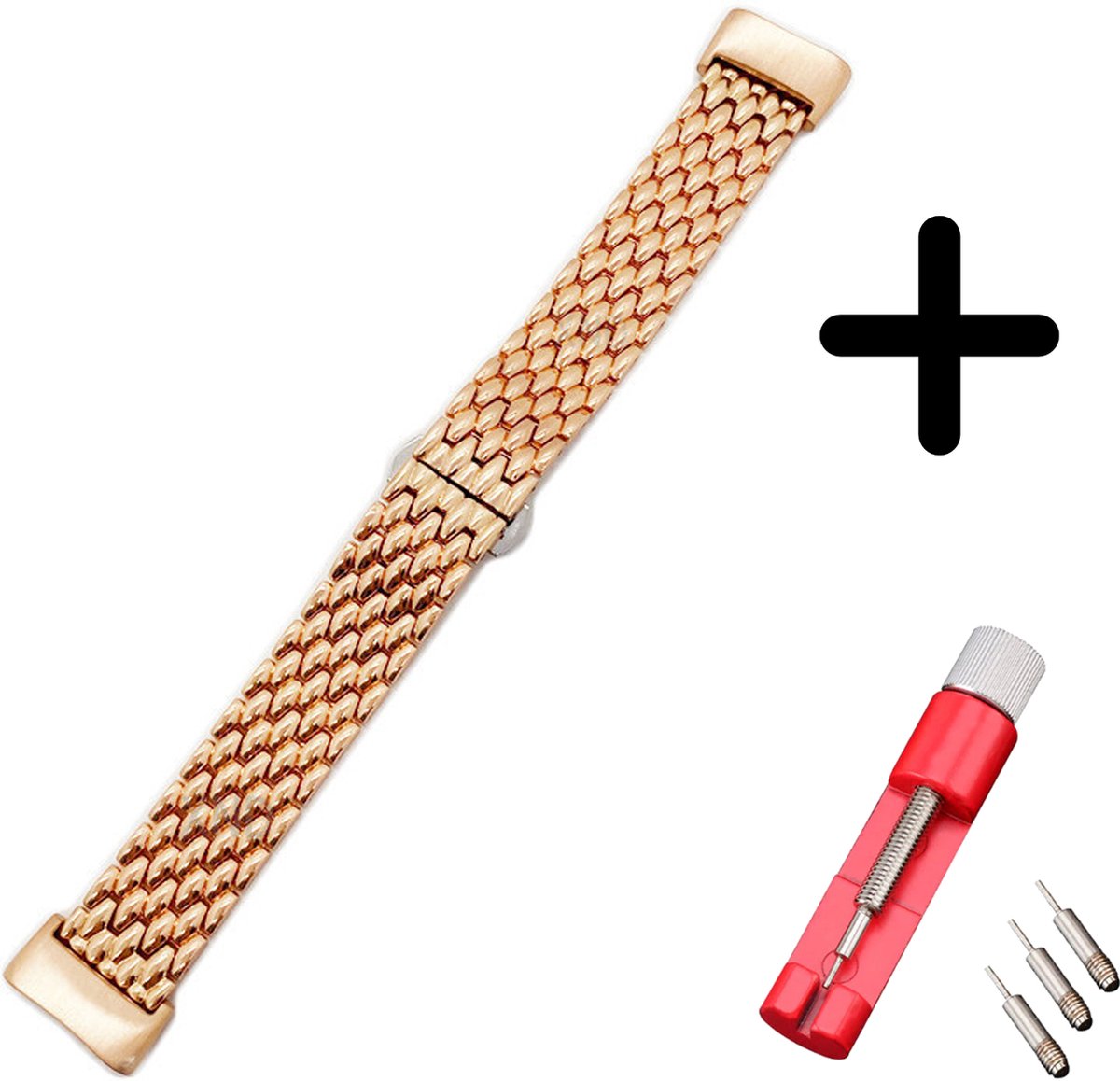 Geschikt voor Fitbit Charge 5 / Fitbit Charge 6 bandje staal rosé goud draak + toolkit
