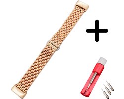 Geschikt voor Fitbit Charge 5 / Fitbit Charge 6 bandje staal rosé goud draak + toolkit
