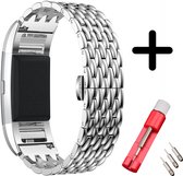 Strap-it stalen draak bandje zilver + toolkit geschikt voor Fitbit Charge 3 / 4