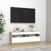 Tv-meubel met LED-verlichting 100x35x40 cm wit en sonoma eiken