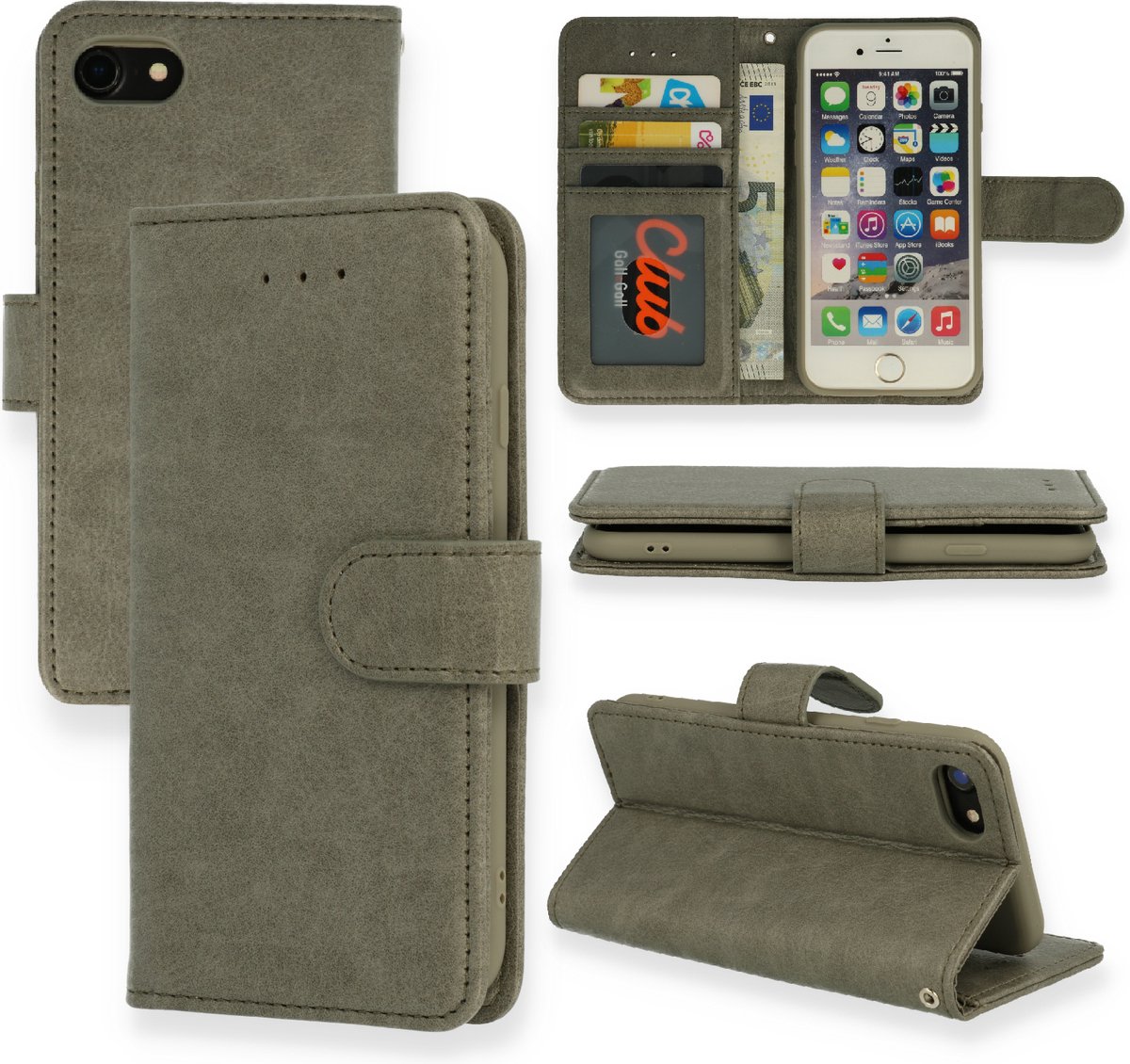 HB Hoesje Geschikt voor Apple iPhone SE 2022 & SE 2020 - Grijs - Luxe Portemonnee Book Case