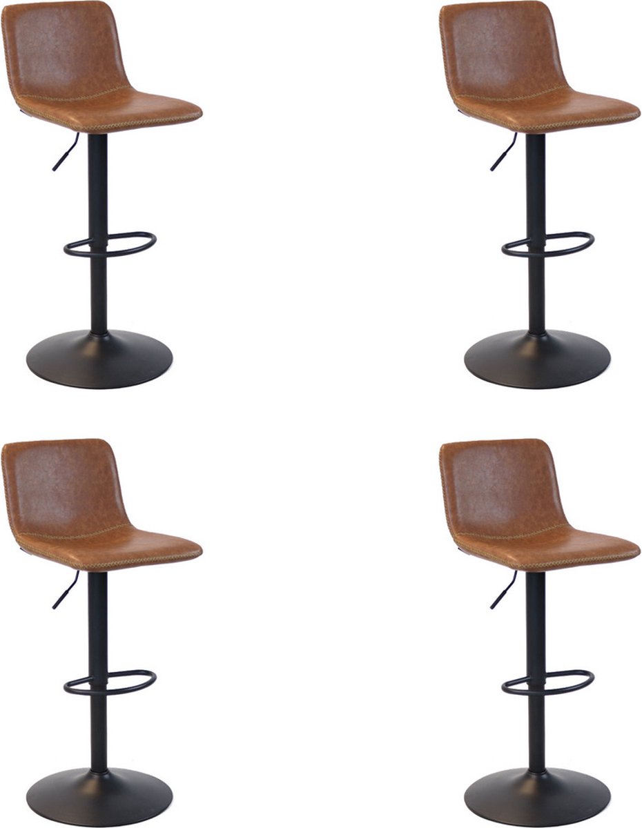 Bronx71 Industriële Barkruk Texas leer cognac 60 - 76 cm - draaibaar - Barkrukken set van 4 - barstoel