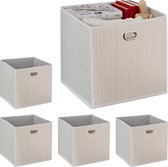 Relaxdays 5x opbergmand bamboe - opbergbox opvouwbaar - stoffen opbergdoos - wit