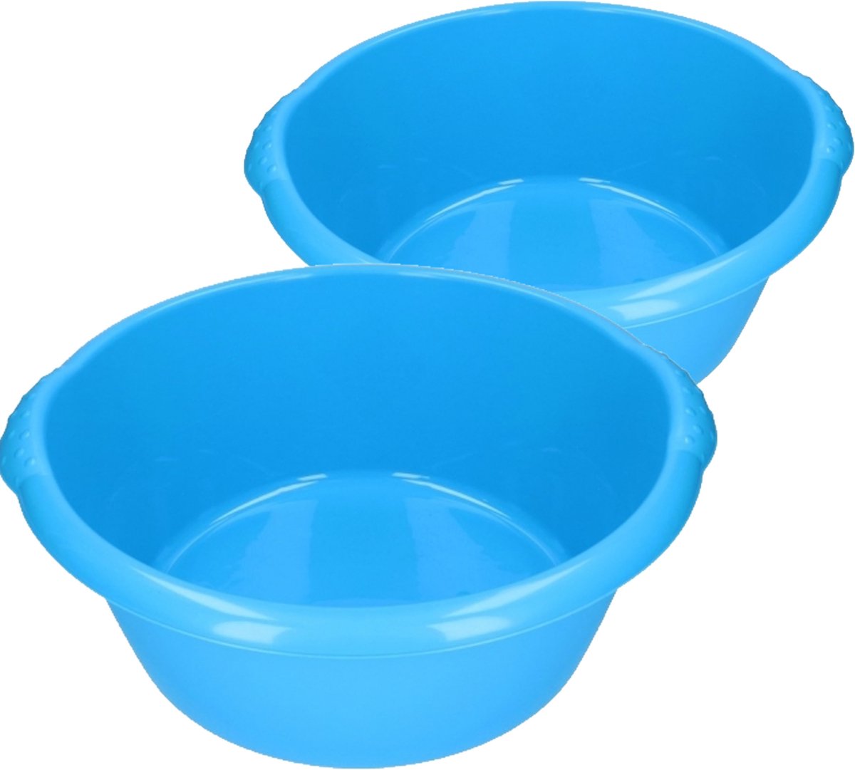 Voordeel set multifunctionele kunststof ronde afwas teiltjes blauw in 2-formaten - 15 en 25 liter inhoud