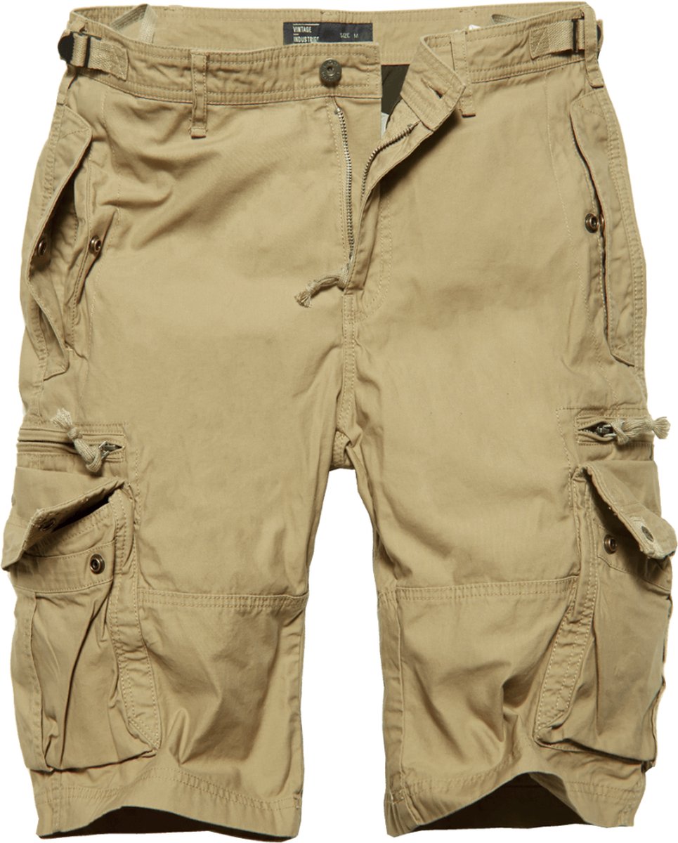 Vintage Industries Cargoshorts Gandor Shorts Zandkleur Creme