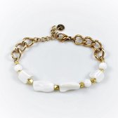 Dottilove Witte Natuursteen Armband Dames - RVS Geelgoudkleurig Verguld - Schakelsarmband