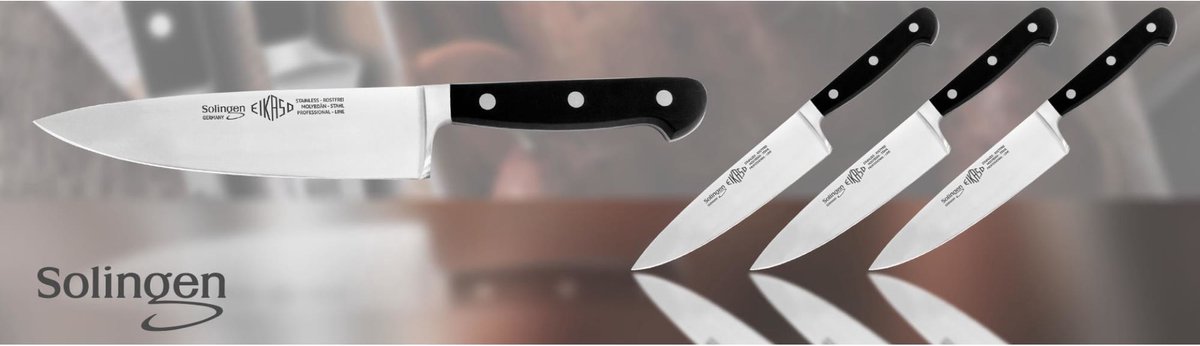 Eikaso Solingen 21 cm Koksmes met Stijf Lemmet – Gastro Serie – Zwart