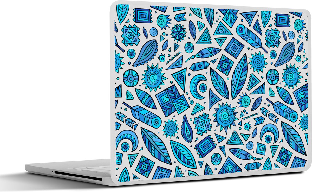 Laptop sticker - 13.3 inch - Blauw - Patronen - Veren - Maan - 31x22,5cm - Laptopstickers - Laptop skin - Cover