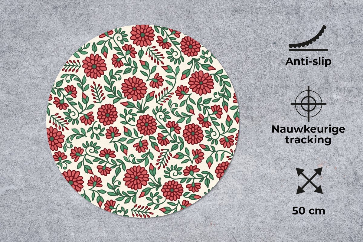 Muismat rond 50x50 cm - Mousepad Bloem - Planten - Boho - Design. - Ronde muismatten