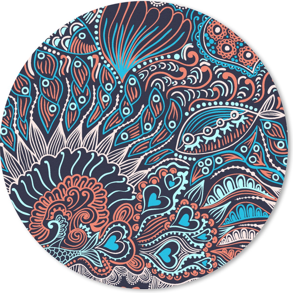 Muismat rond 20x20 cm - Mousepad Vis - Koraal - Onderwater - Abstract - Patroon - Ronde muismatten