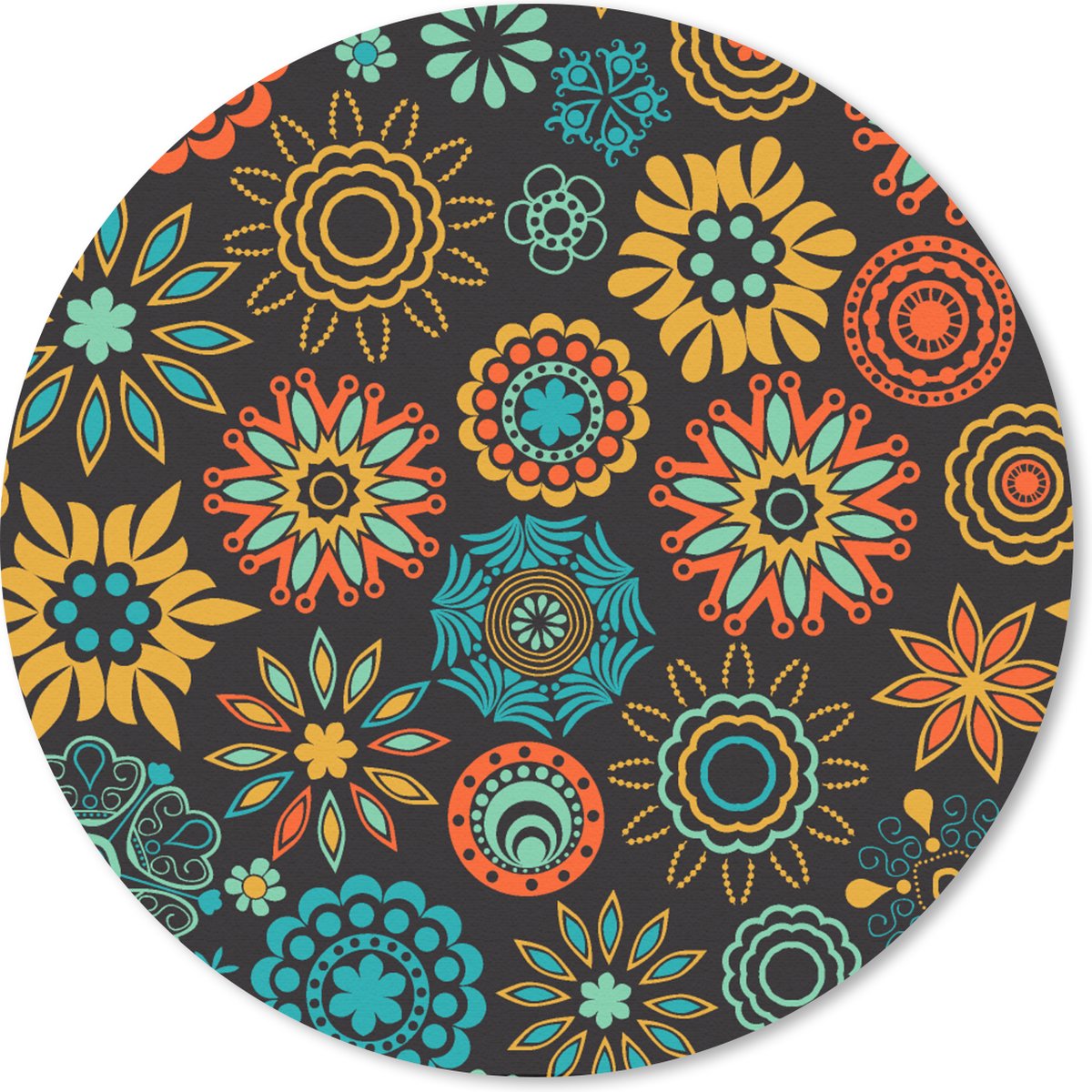 Muismat rond 40x40 cm - Mousepad Bohemian - Vintage - Bloem - Flora - Ronde muismatten