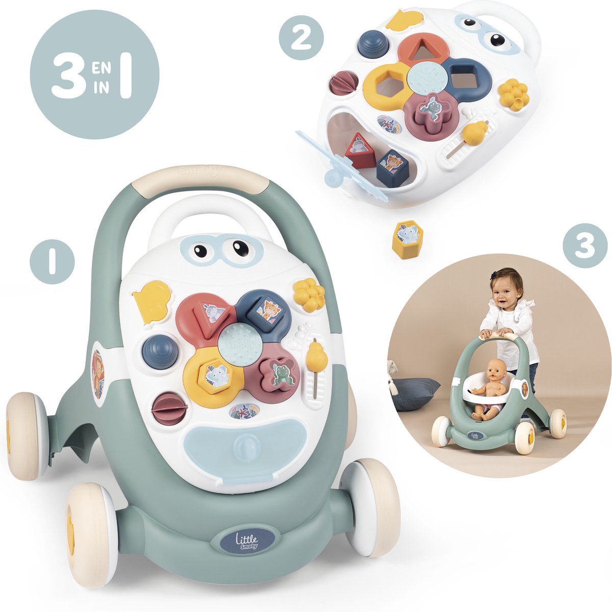 Smoby - looptrainer - Little Smoby - 3-in-1 Babywalker - loopwagen - activiteitentablet — afbeelding 12