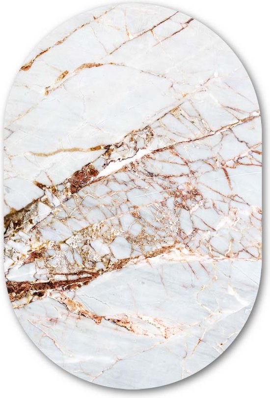 Wandovaal muursticker Marmer wit rosé goud - WallCatcher | Behangsticker 100x150 cm | Ovalen schilderij | Muurovaal Marble Rose Gold